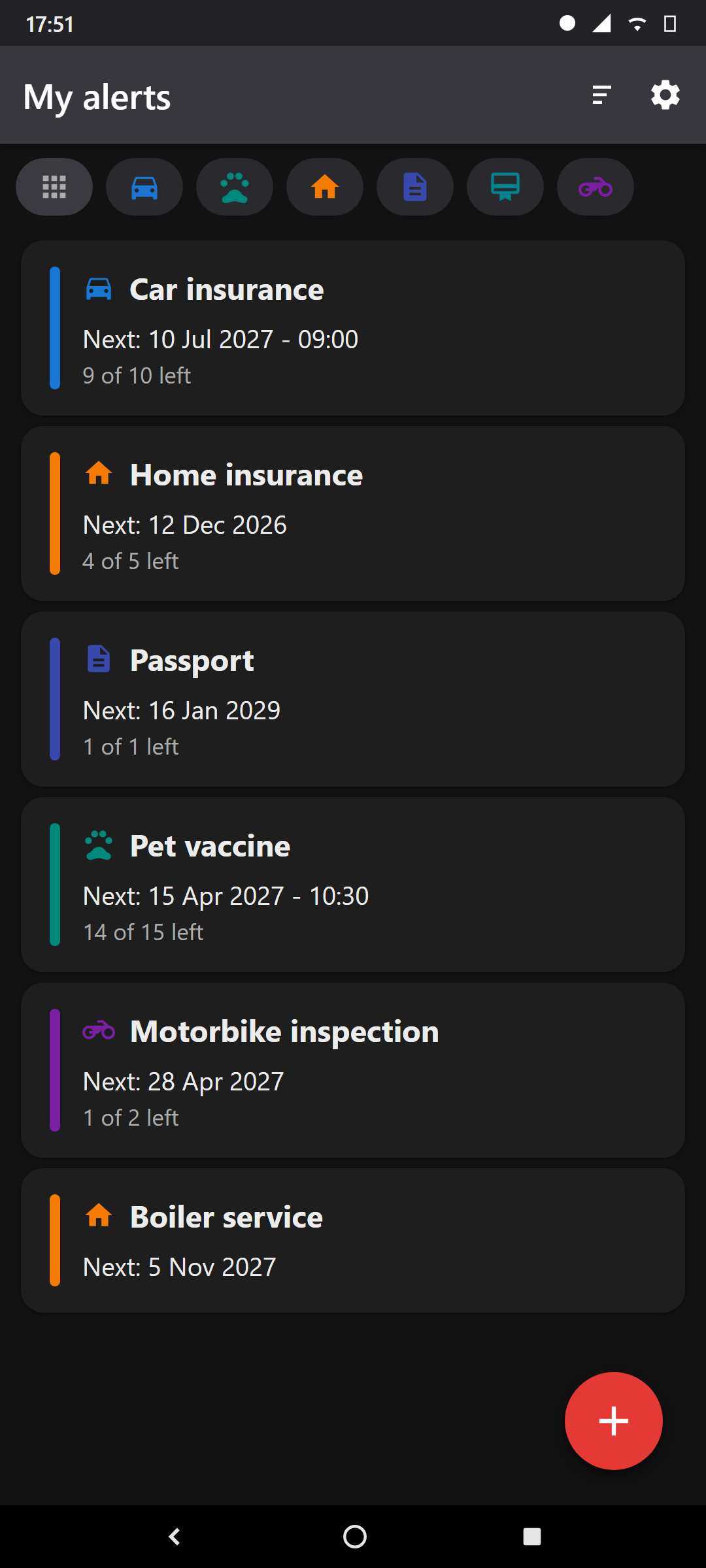 Lembra — alerts list